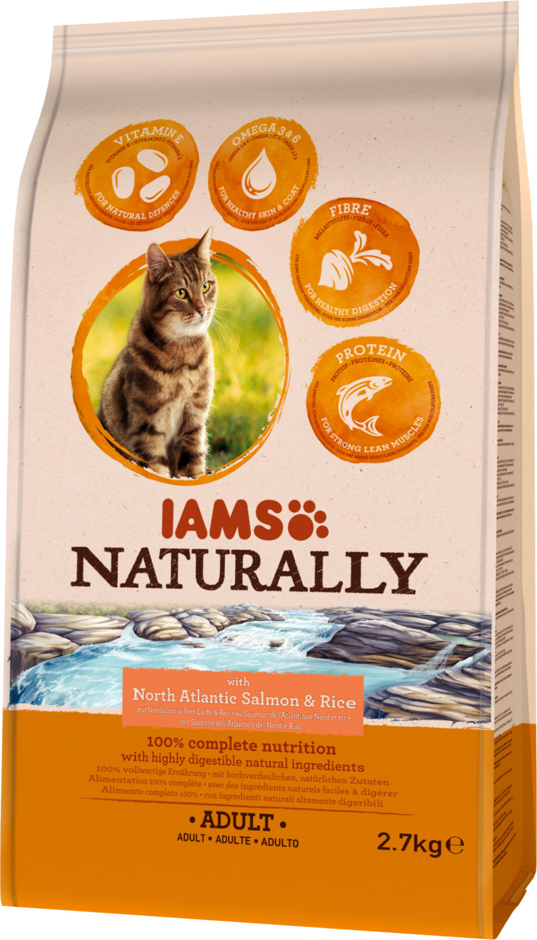 IAMS Naturally kattenvoer Adult Salmon & Rice 2,7 kg